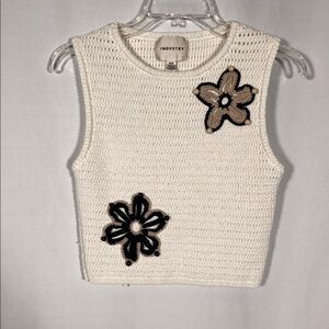 INDUSTRY REPUBLIC WOMENS KNIT CROCHET BLOUSE WHITE FLORAL MEDIUM